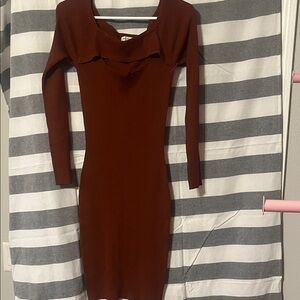 Elegant Long Sleeve Dress in Deep Brown